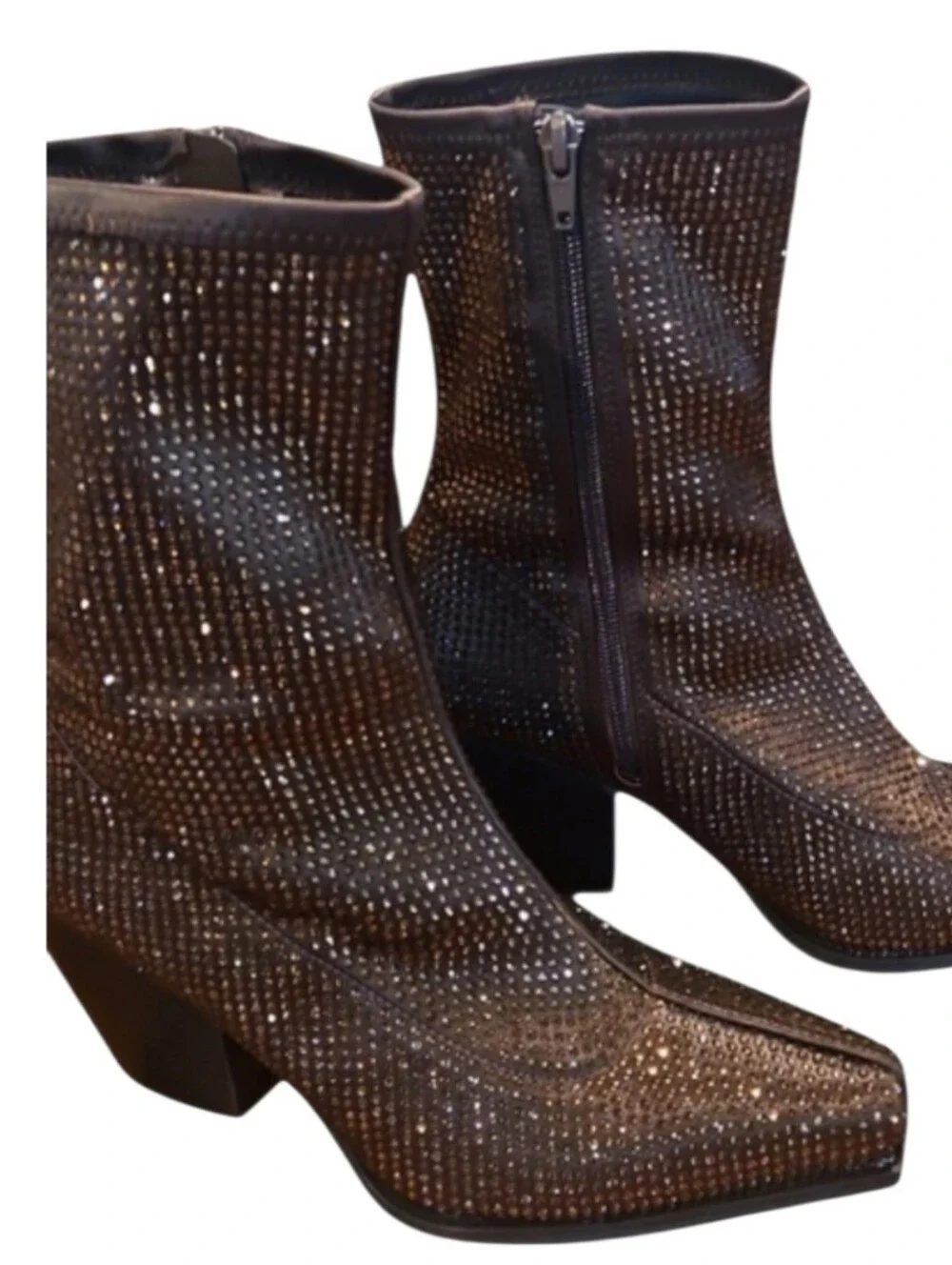 Gianni Bini Zeller Rhinestone Mesh Block Heel Booties Brown Sz 8 New